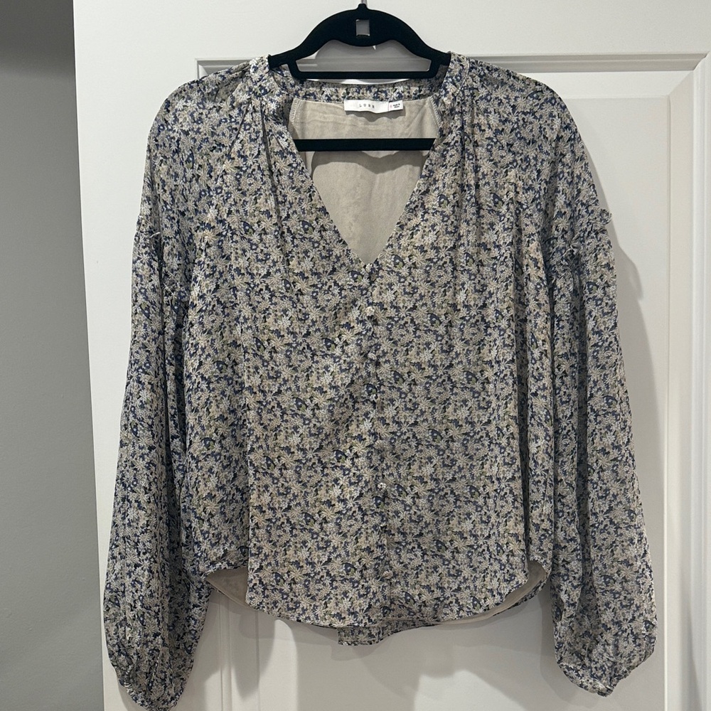 Lush Blue and Cream Floral Blouse